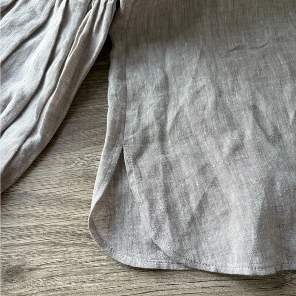 Lafayette 148 New York Taupe balloon-sleeve 100% Linen Top - Picture 7 of 10